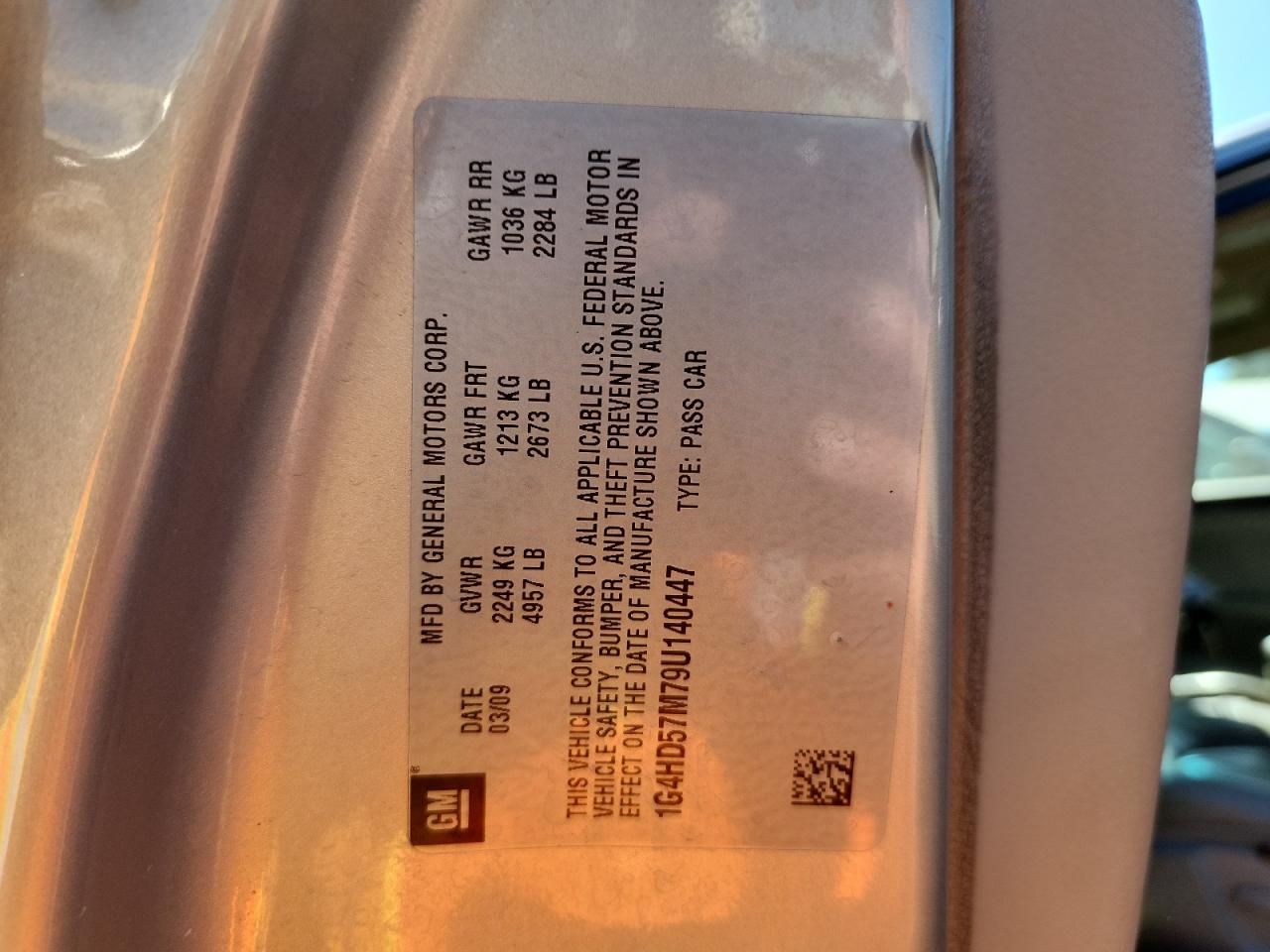 2009 Buick Lucerne Cxl VIN: 1G4HD57M79U140447 Lot: 90741365