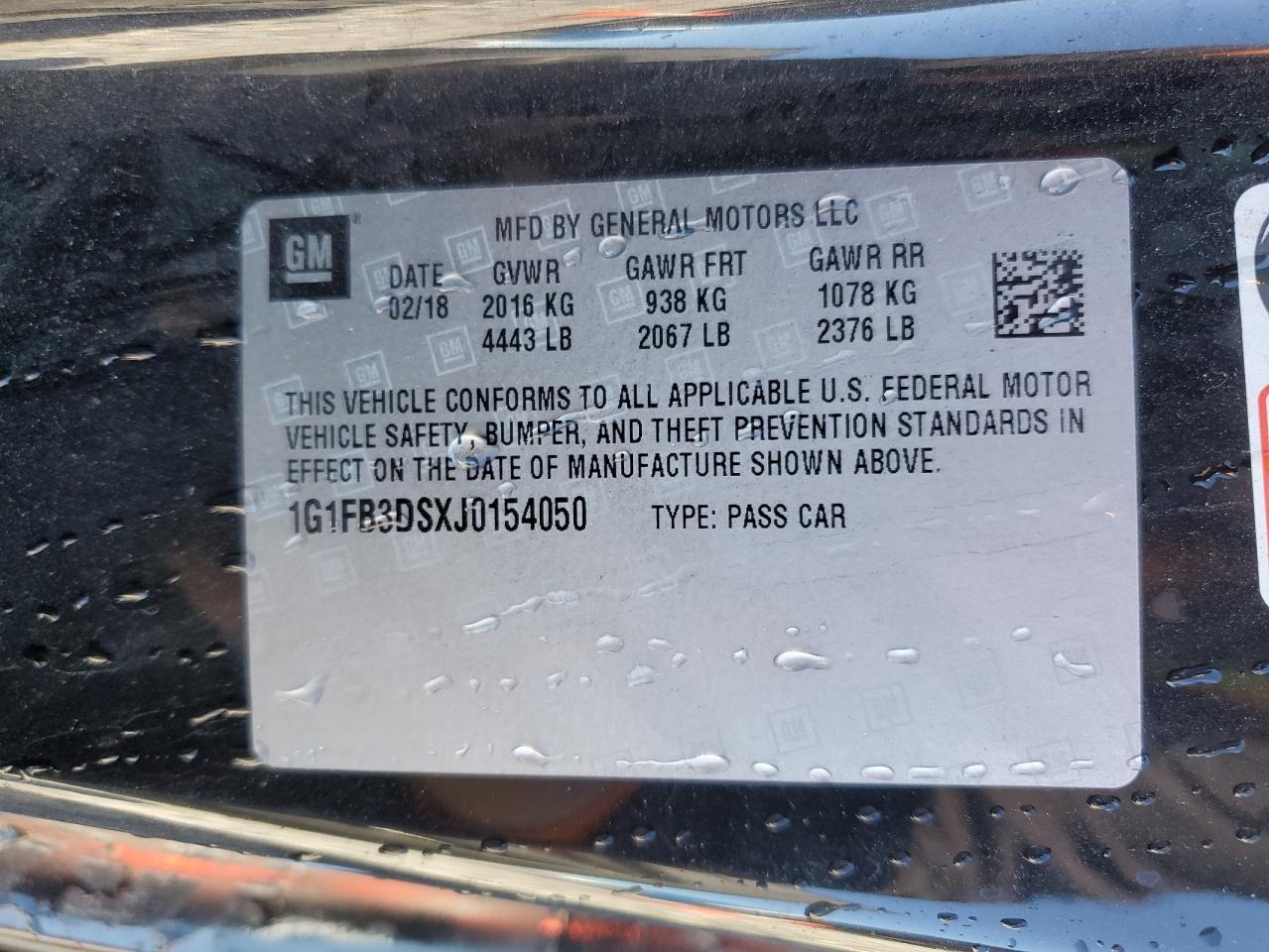 2018 Chevrolet Camaro Lt VIN: 1G1FB3DSXJ0154050 Lot: 92790845