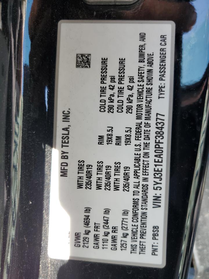 2023 Tesla Model 3 VIN: 5YJ3E1EA0PF384377 Lot: 93522015