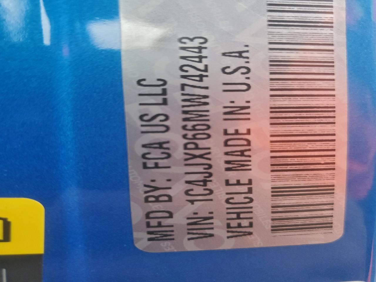 2021 Jeep Wrangler U VIN: 742443 Lot: 94417455