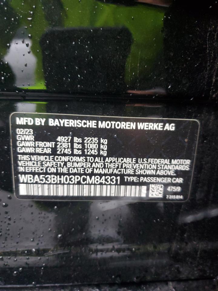 2023 BMW 530 I VIN: WBA53BH03PCM84331 Lot: 92425085