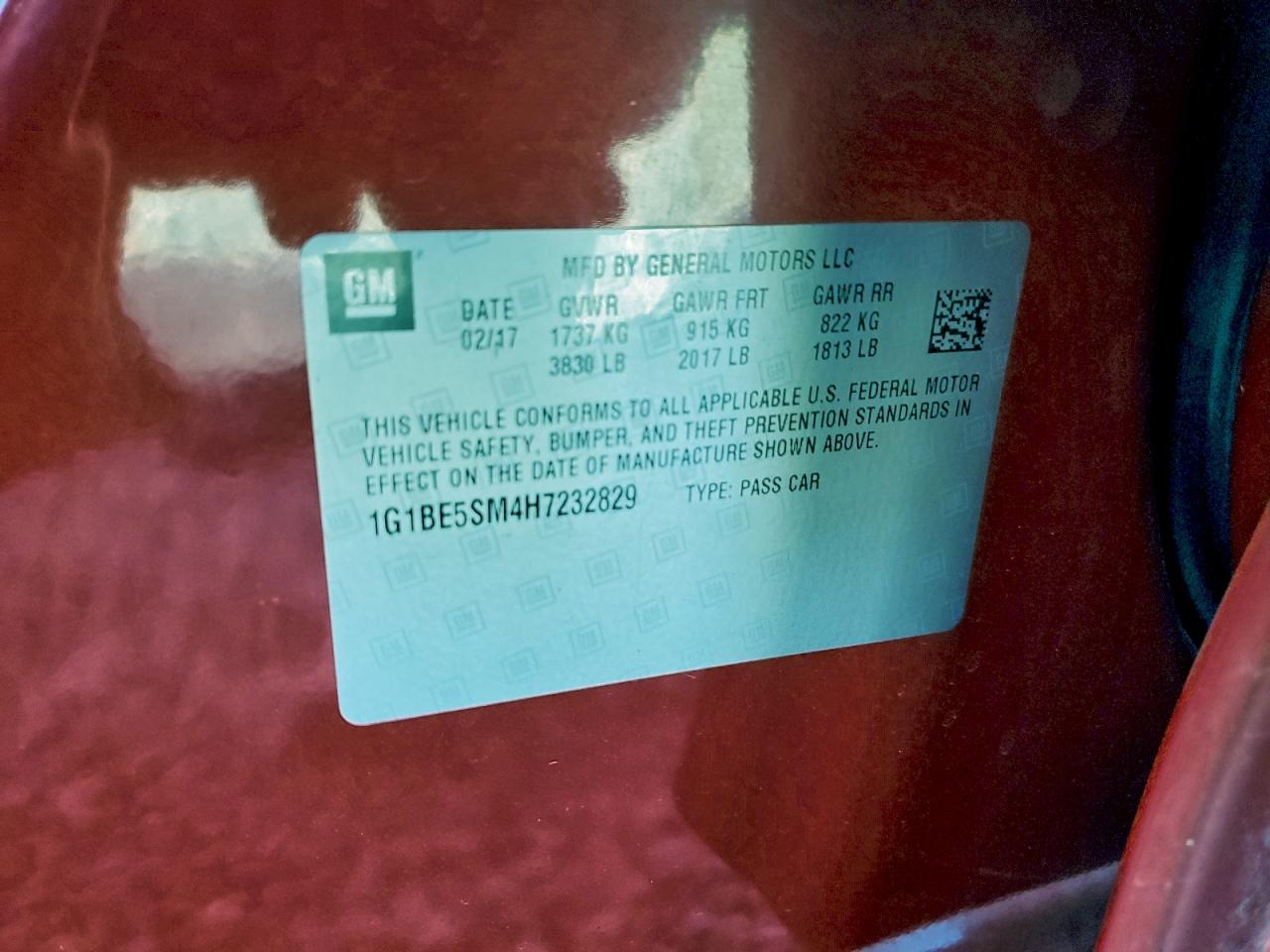 2017 Chevrolet Cruze Lt VIN: 1G1BE5SM4H7232829 Lot: 94871275