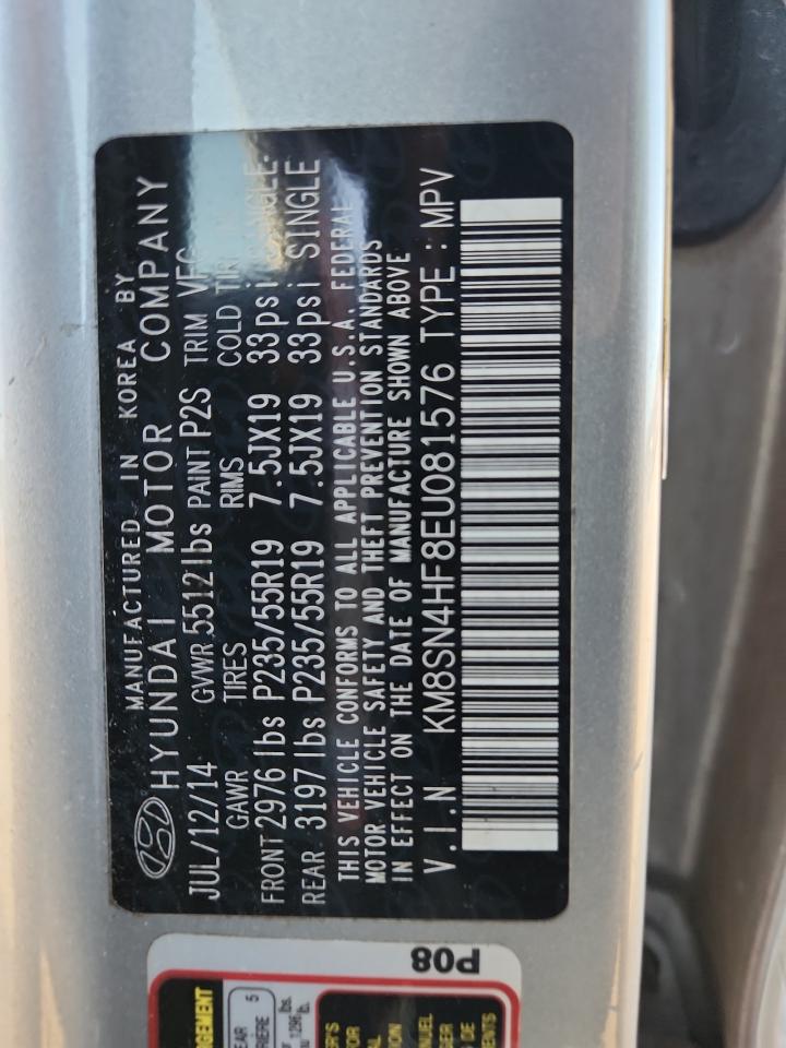 2014 Hyundai Santa Fe Gls VIN: KM8SN4HF8EU081576 Lot: 92496315