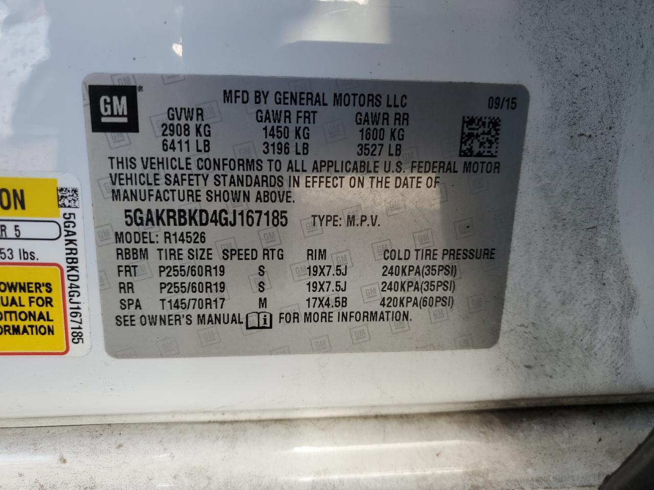 2016 Buick Enclave VIN: 5GAKRBKD4GJ167185 Lot: 93290085