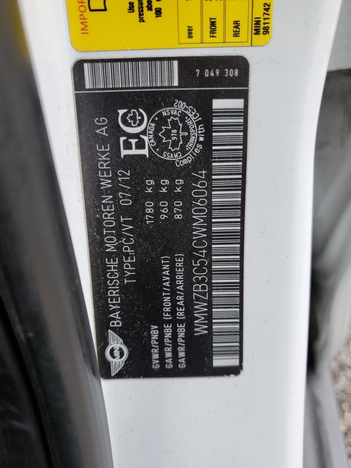 2012 Mini Cooper Countryman VIN: WMWZB3C54CWM06064 Lot: 92685295