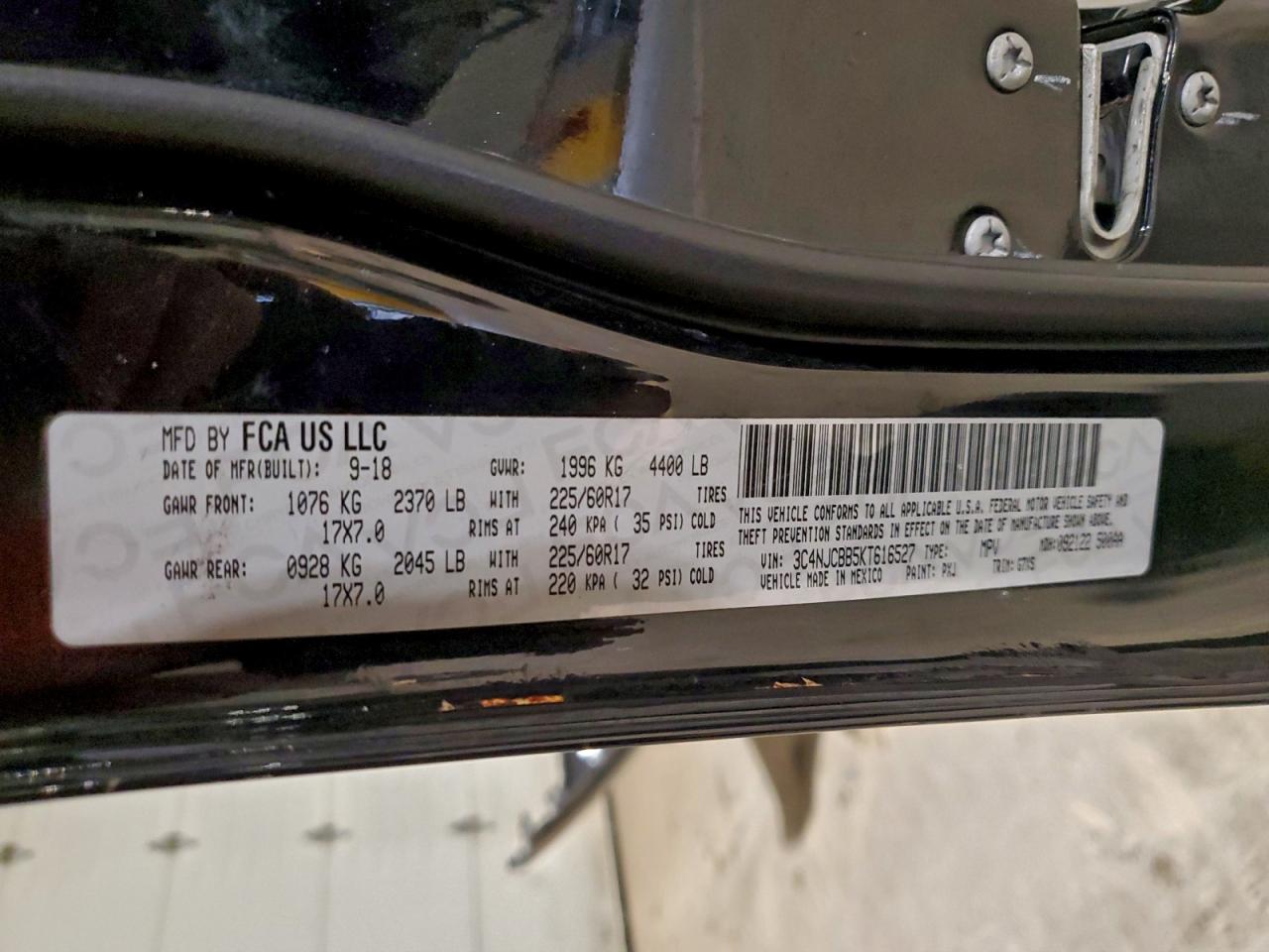 2019 Jeep Compass Latitude VIN: 3C4NJCBB5KT616527 Lot: 93692955