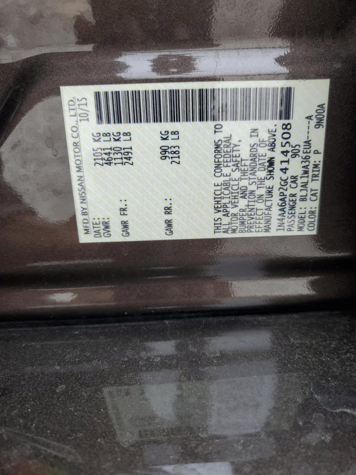 2016 Nissan Maxima 3.5S VIN: 1N4AA6AP2GC414508 Lot: 92522535