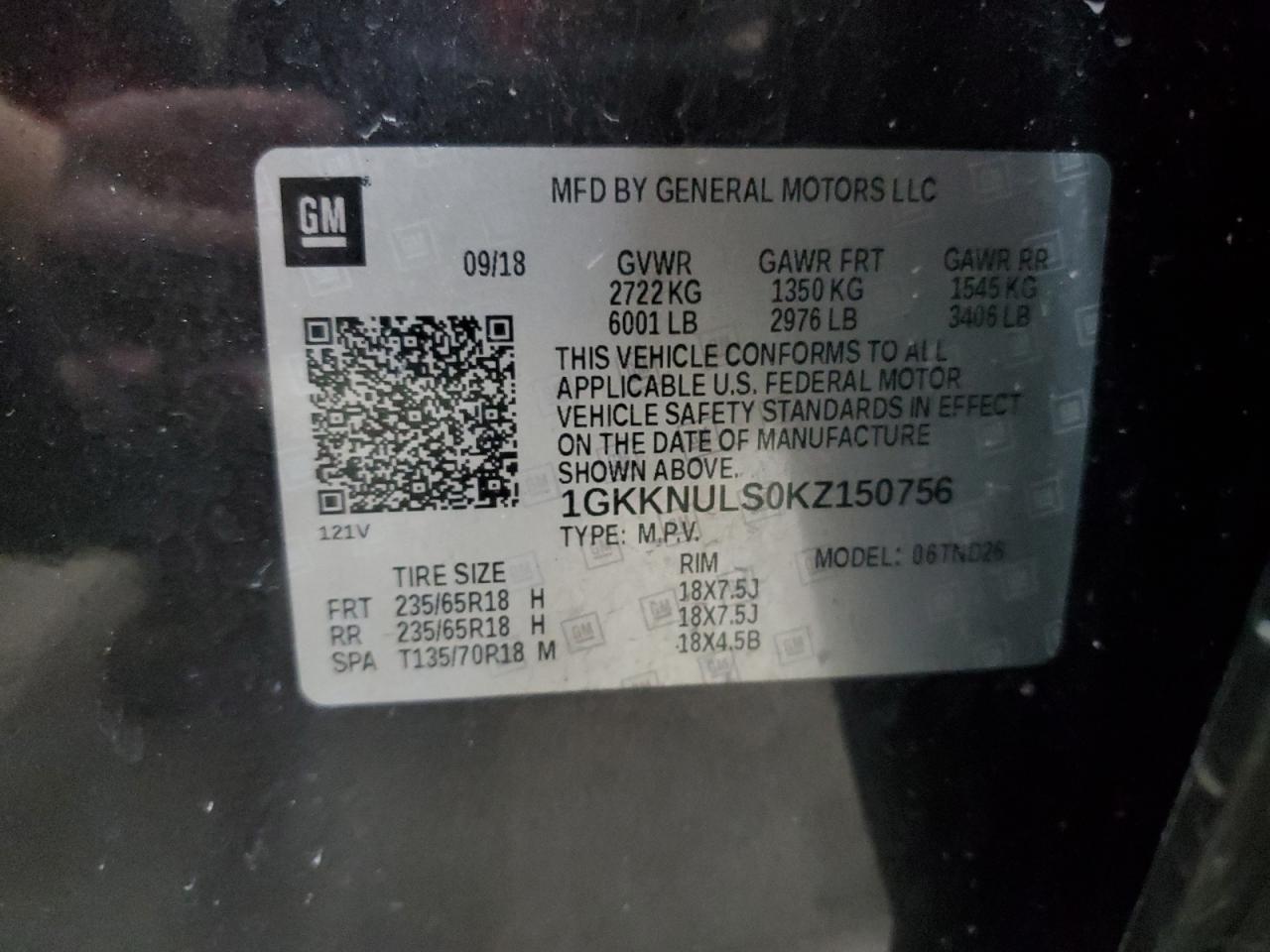 2019 GMC Acadia Slt-1 VIN: 1GKKNULS0KZ150756 Lot: 85408645