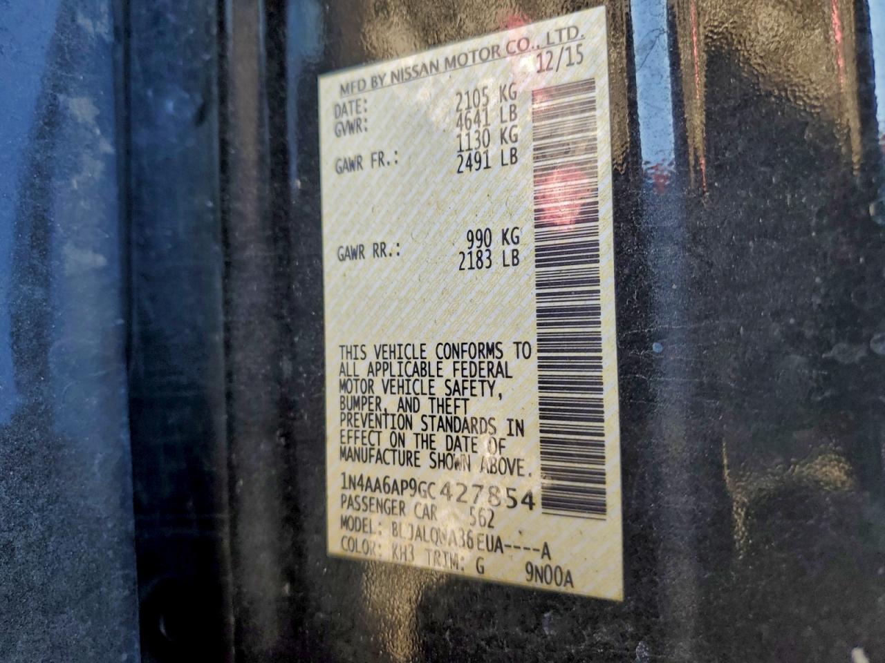 2016 Nissan Maxima 3.5S VIN: 1N4AA6AP9GC427854 Lot: 94645885