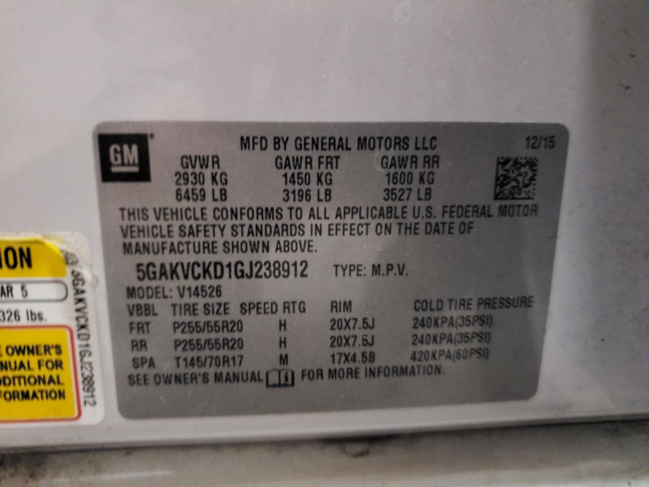 2016 Buick Enclave VIN: 5GAKVCKD1GJ238912 Lot: 91682405