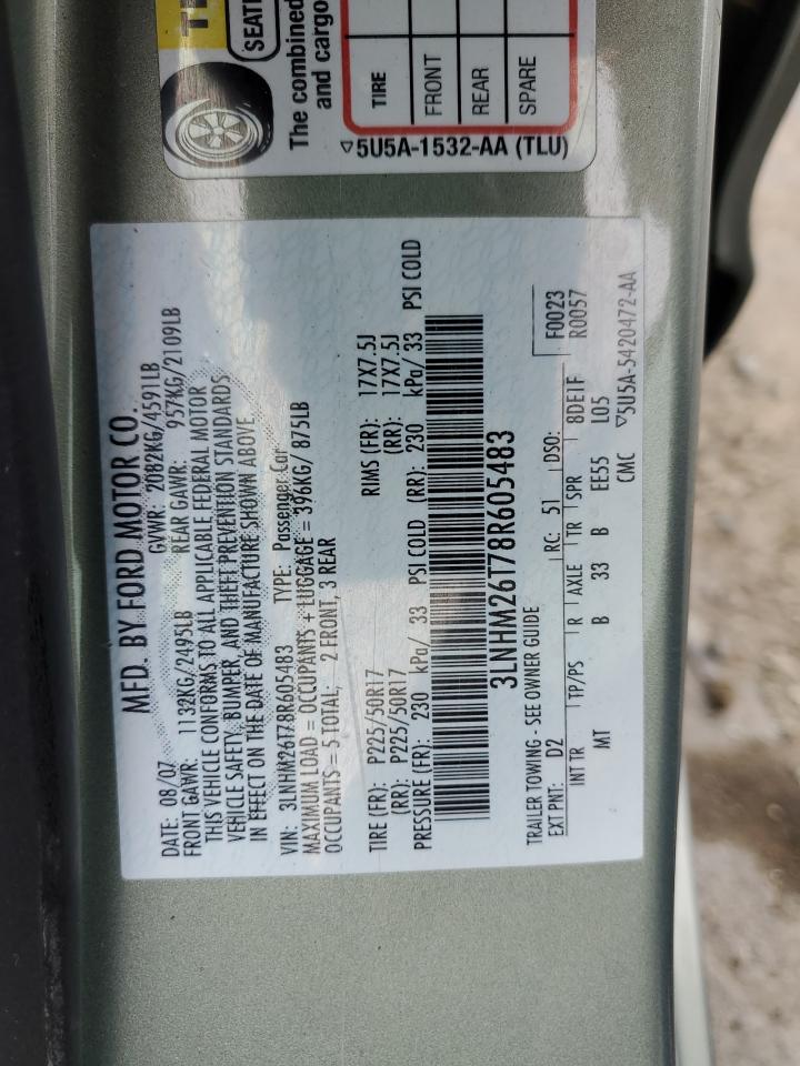 2008 Lincoln Mkz VIN: 3LNHM26T78R605483 Lot: 90279365