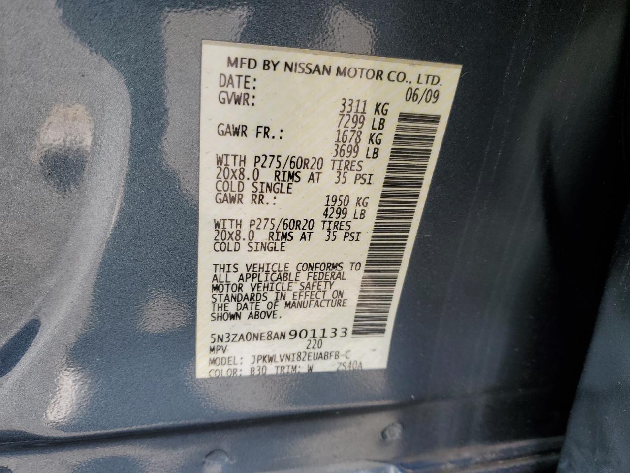 2010 Infiniti Qx56 VIN: 5N3ZA0NE8AN901133 Lot: 92833715