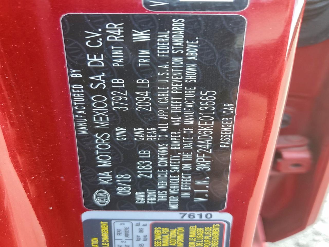 2019 Kia Forte Fe VIN: 3KPF24AD6KE013665 Lot: 94367575