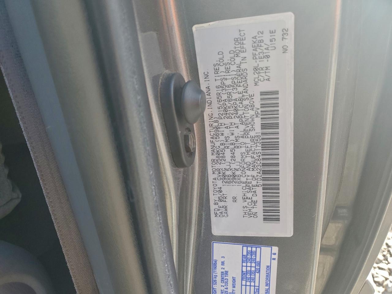 2004 Toyota Sienna Ce VIN: 5TDZA23C84S173581 Lot: 94078455