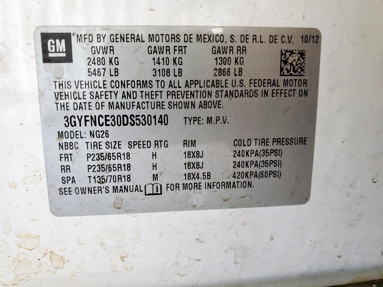 2013 Cadillac Srx Luxury Collection VIN: 3GYFNCE30DS530140 Lot: 93126895