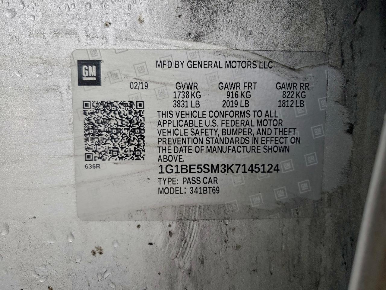 2019 Chevrolet Cruze Lt VIN: 1G1BE5SM3K7145124 Lot: 94490075