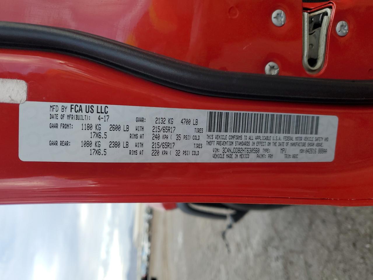 2017 Jeep Compass Trailhawk VIN: 3C4NJDDB2HT630560 Lot: 92894015