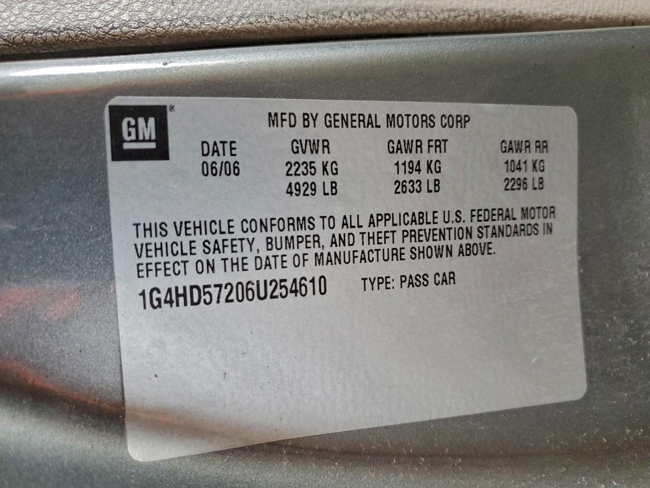 2006 Buick Lucerne Cxl VIN: 1G4HD57206U254610 Lot: 94025295