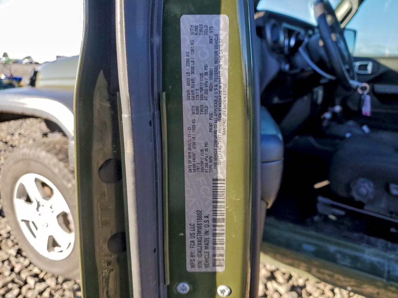 2021 Jeep Wrangler Sport VIN: 1C4GJXAG7MW818652 Lot: 93774595