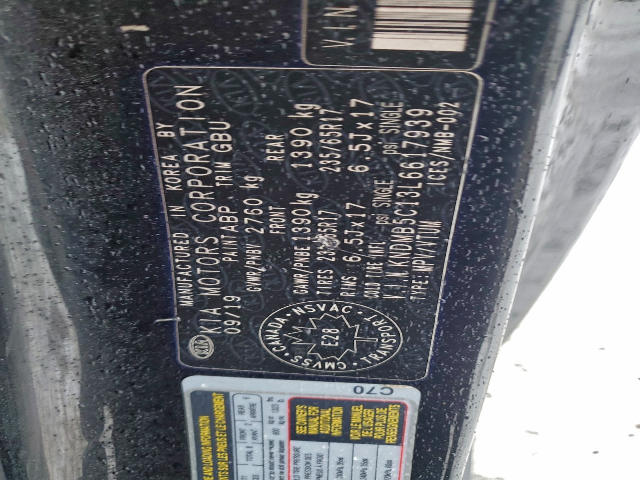 2020 Kia Sedona Lx VIN: KNDMB5C13L6617939 Lot: 94027015