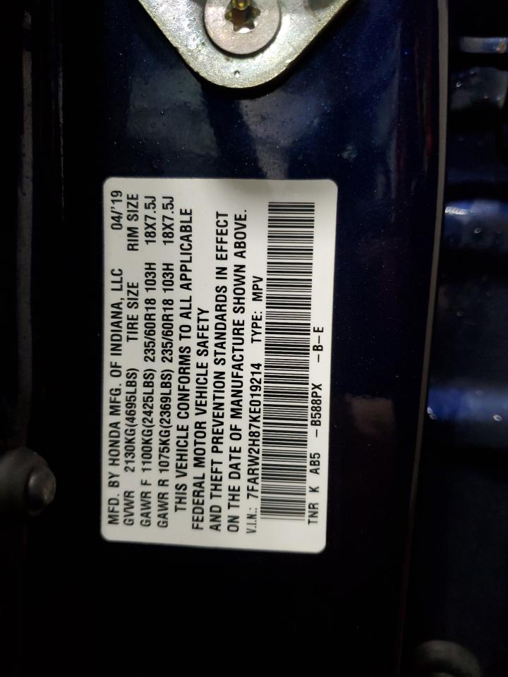 2019 Honda Cr-V Exl VIN: 7FARW2H87KE019214 Lot: 92029575