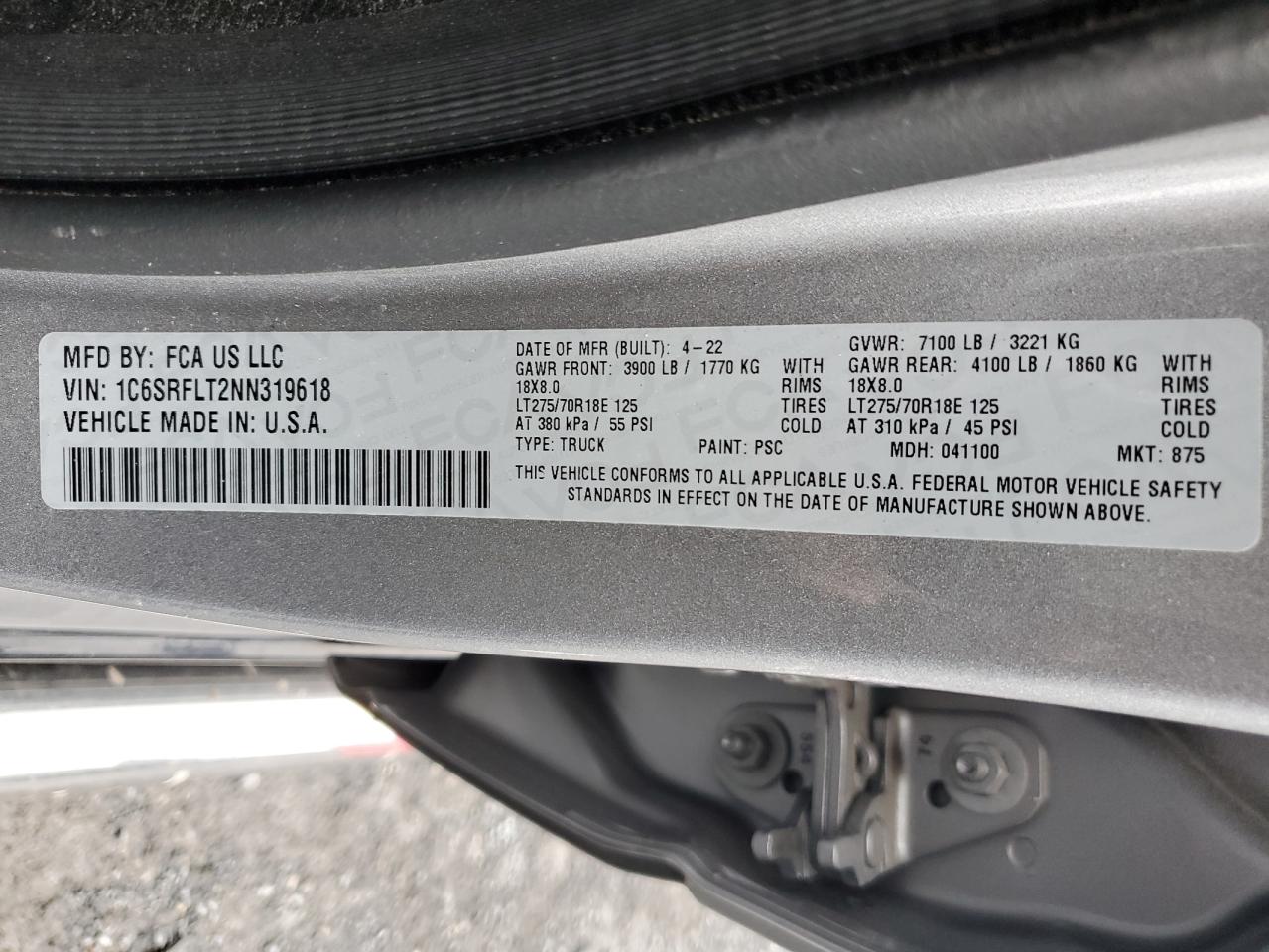 2022 Ram 1500 Rebel VIN: 1C6SRFLT2NN319618 Lot: 93606765