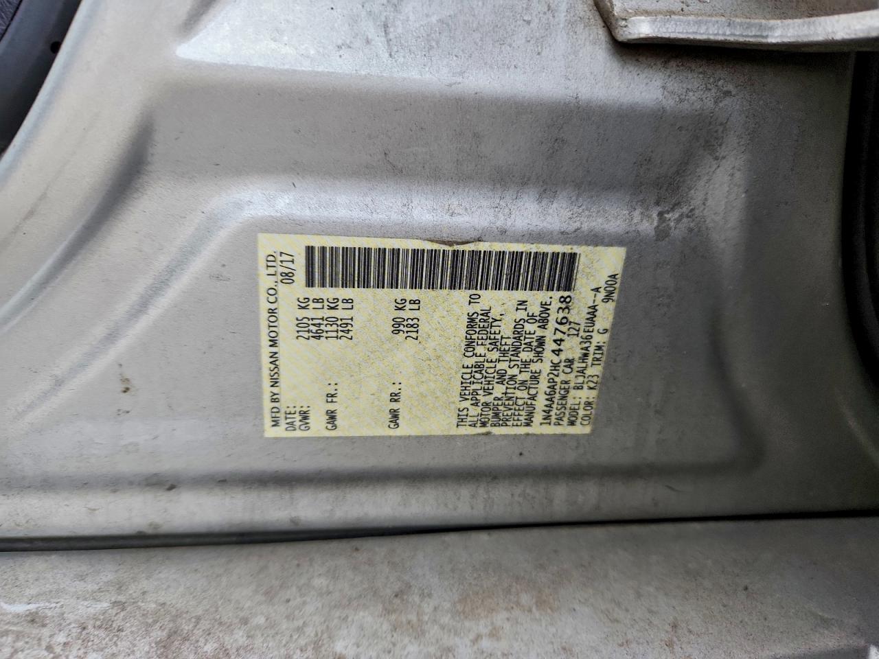 2017 Nissan Maxima 3.5S VIN: 1N4AA6AP2HC447638 Lot: 94293915