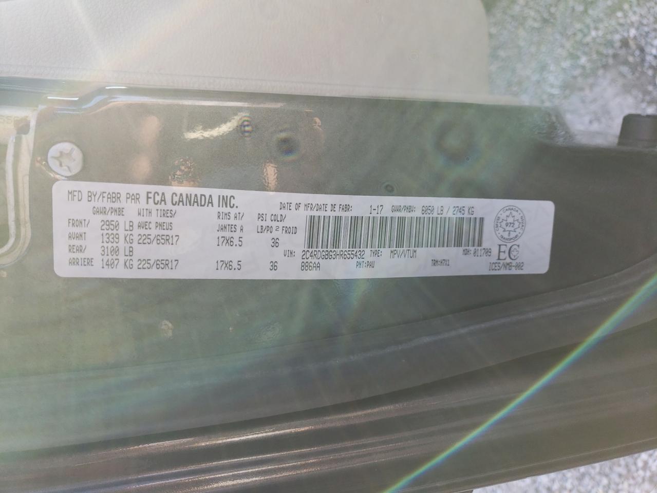 2017 Dodge Grand Caravan Se VIN: 2C4RDGBG3HR655432 Lot: 90949395