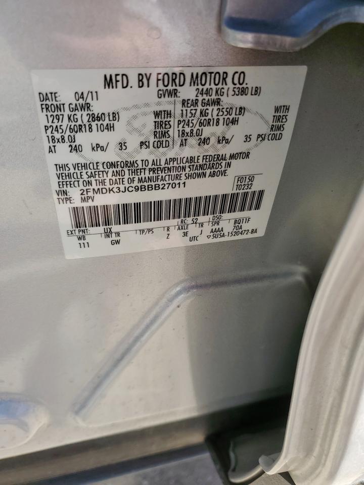 2011 Ford Edge Sel VIN: 2FMDK3JC9BBB27011 Lot: 91451295