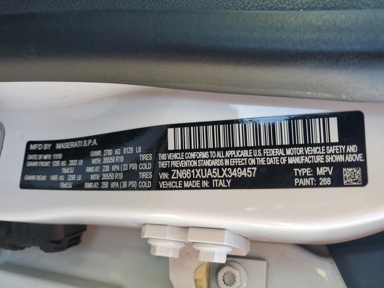 2020 Maserati Levante VIN: ZN661XUA5LX349457 Lot: 91589605