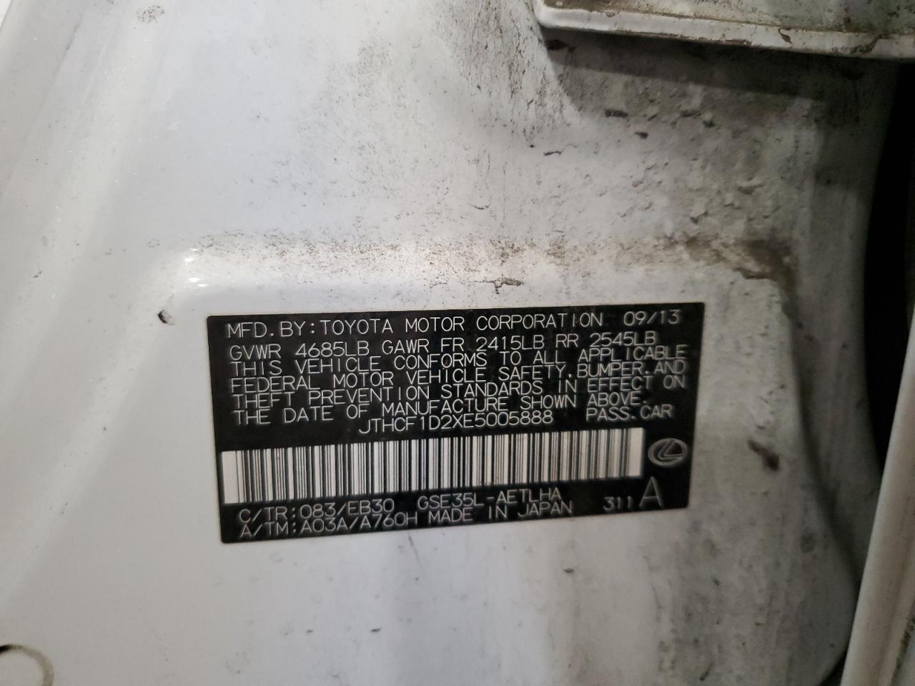 2014 Lexus Is 250 VIN: JTHCF1D2XE5005888 Lot: 91594065