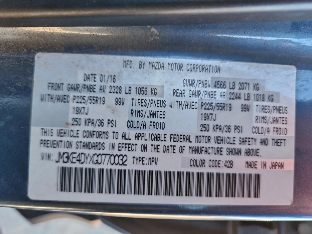 2016 Mazda Cx-5 Gt VIN: JM3KE4DYXG0770032 Lot: 93071065