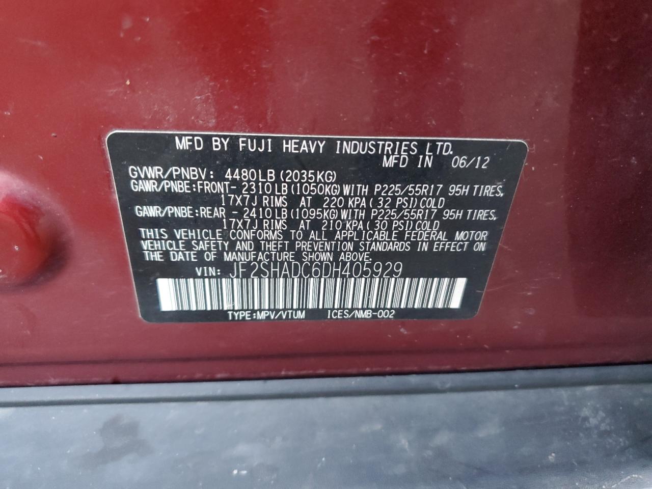 2013 Subaru Forester 2.5X Premium VIN: JF2SHADC6DH405929 Lot: 93631775