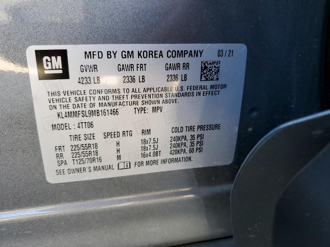 2021 Buick Encore Gx Essence VIN: KL4MMFSL9MB161466 Lot: 93300735