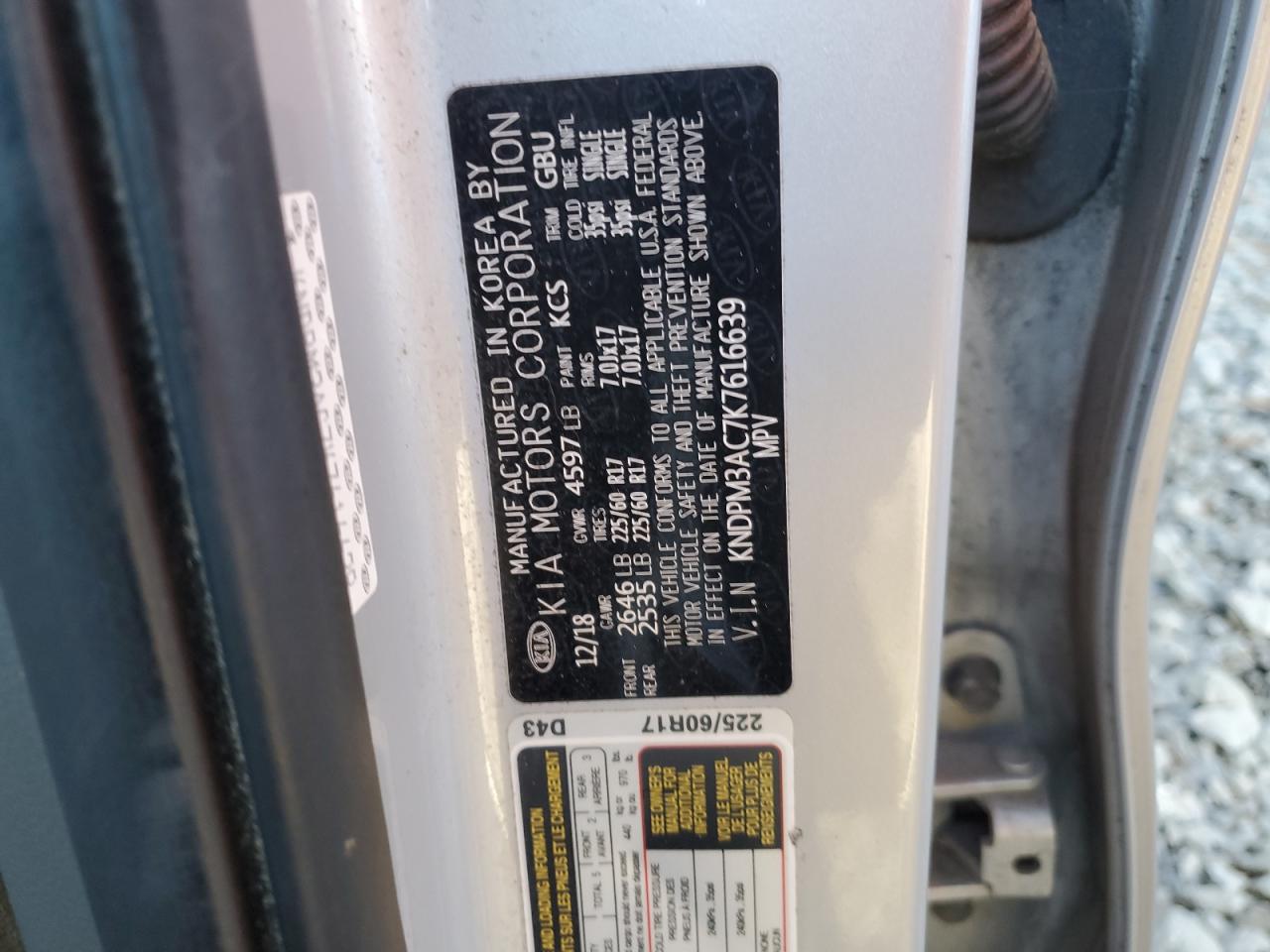 2019 Kia Sportage Lx VIN: KNDPM3AC7K7616639 Lot: 93269965