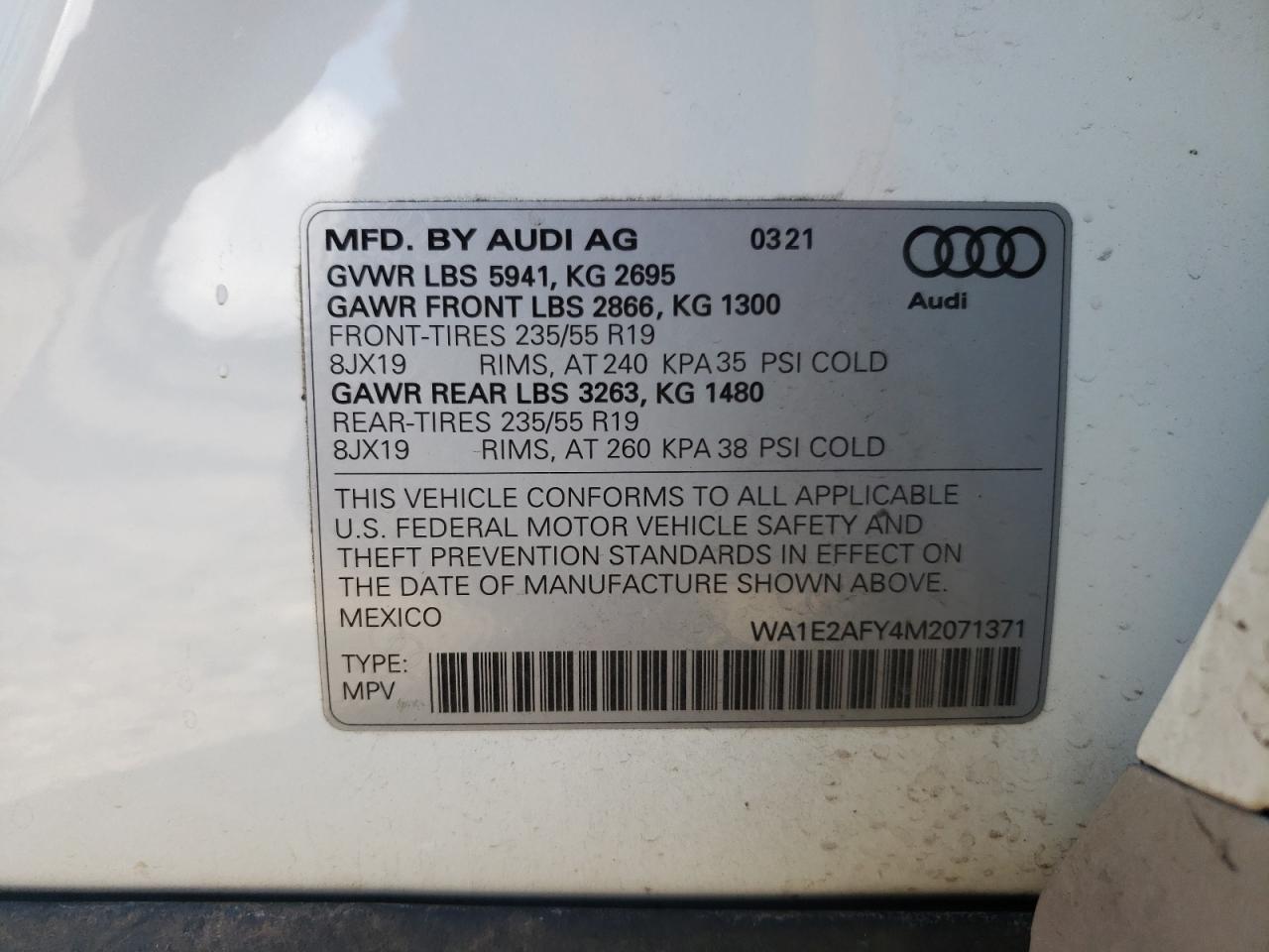 2021 Audi Q5 E Premium Plus VIN: WA1E2AFY4M2071371 Lot: 91616525