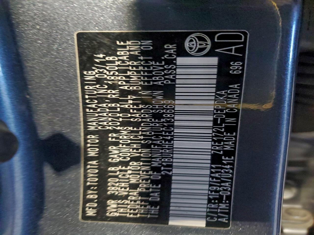 2014 Toyota Corolla L VIN: 2T1BURHE4EC138669 Lot: 94385415