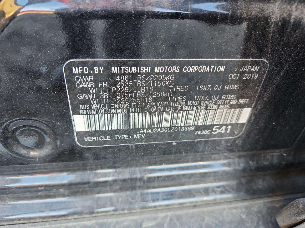 2020 Mitsubishi Outlander Es VIN: JA4AD2A30LZ013399 Lot: 92720975