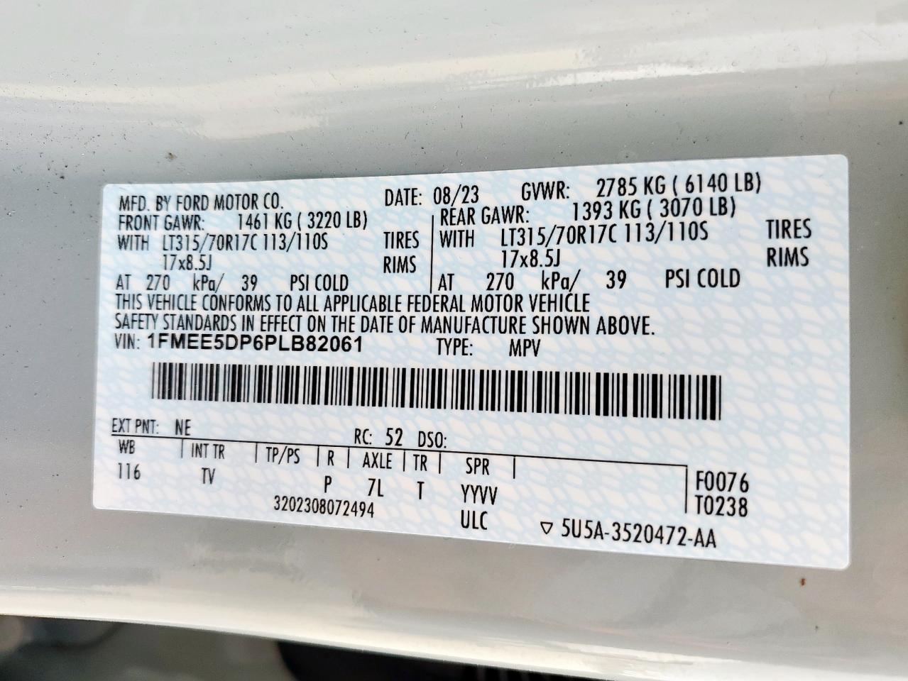 2023 Ford Bronco Base VIN: 1FMEE5DP6PLB82061 Lot: 93533635