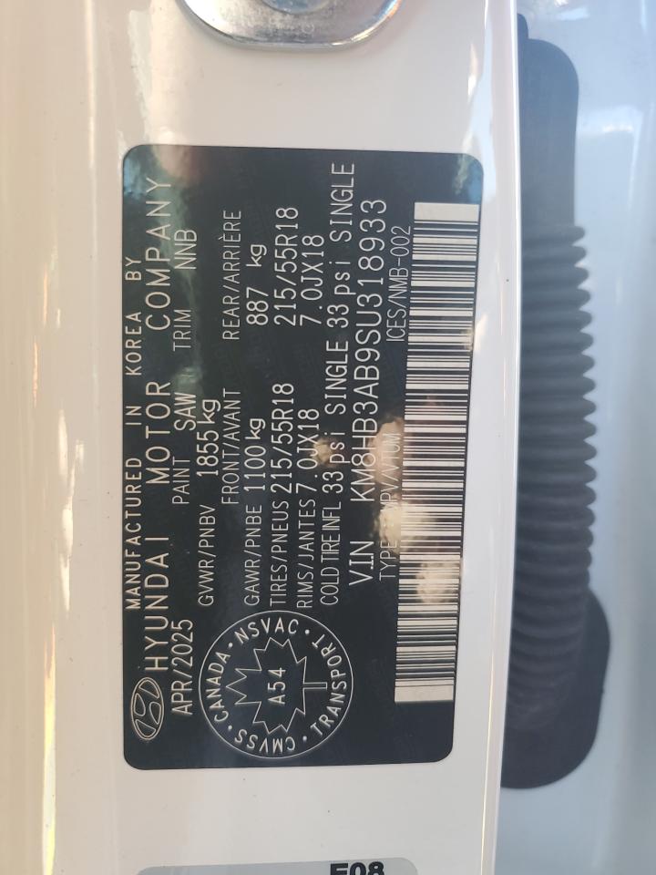 2025 Hyundai Kona Sel VIN: KM8HB3AB9SU318933 Lot: 93489395