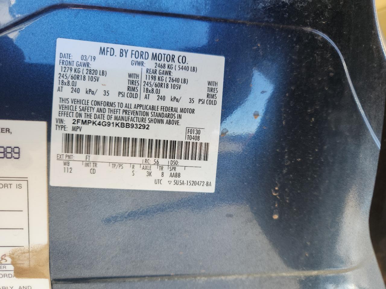 2019 Ford Edge Se VIN: 2FMPK4G91KBB93292 Lot: 91046205