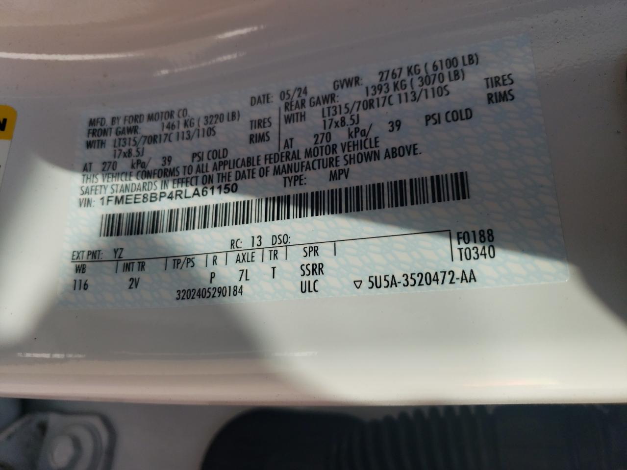 2024 Ford Bronco Outer Banks VIN: 1FMEE8BP4RLA61150 Lot: 93108415