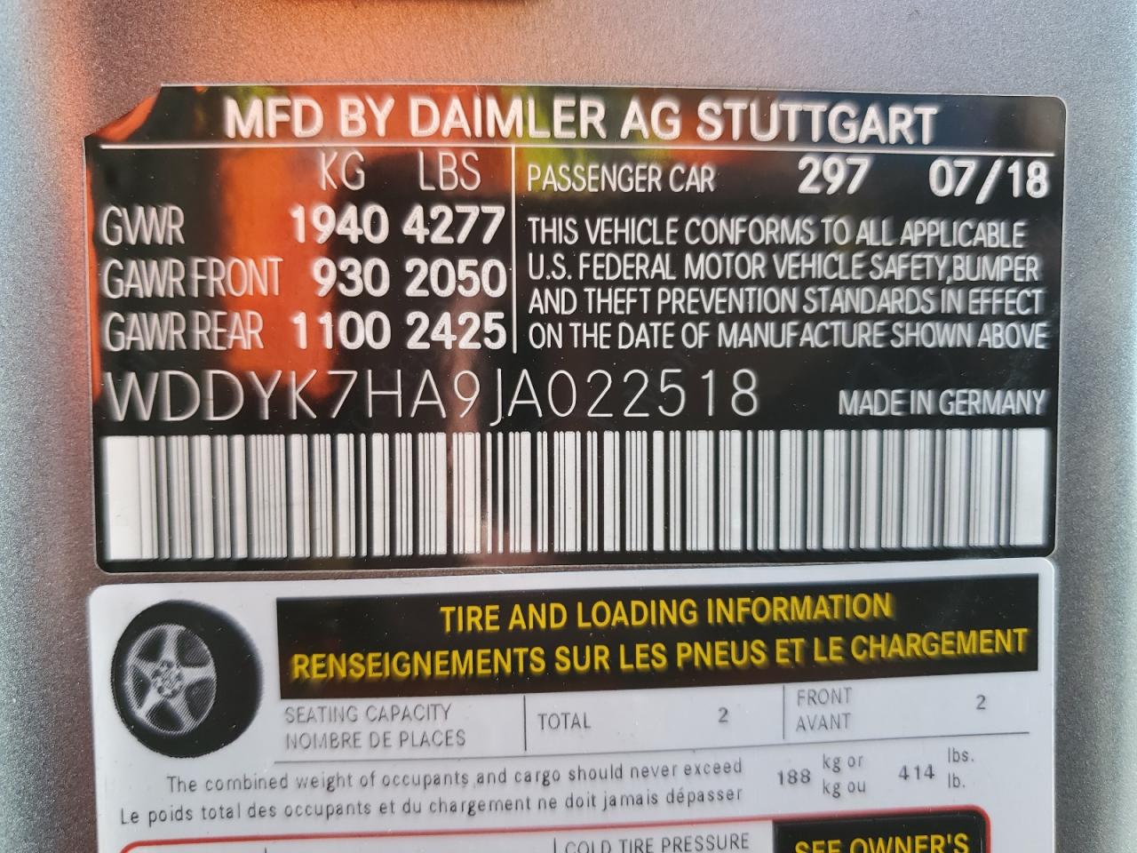 2018 Mercedes-Benz Amg Gt VIN: WDDYK7HA9JA022518 Lot: 91898435