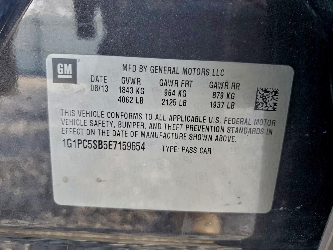 2014 Chevrolet Cruze Lt VIN: 1G1PC5SB5E7159654 Lot: 92688555