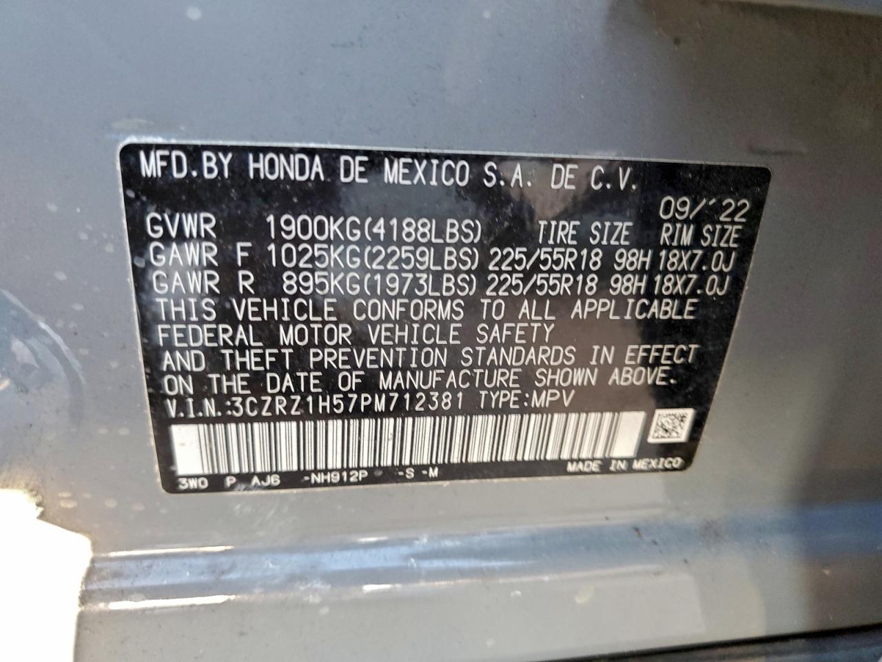2023 Honda Hr-V Sport VIN: 3CZRZ1H57PM712381 Lot: 94276325