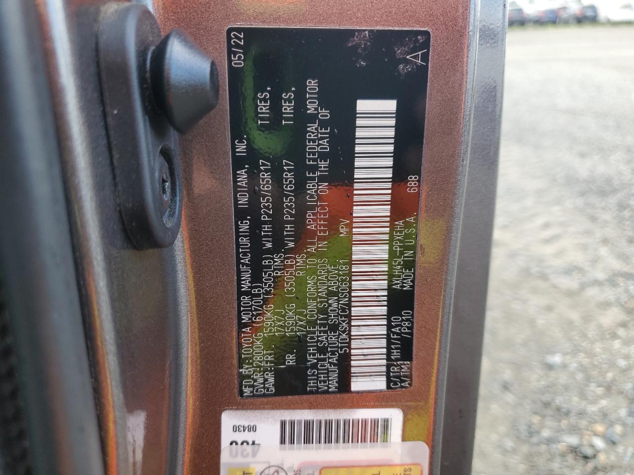 2022 Toyota Sienna Le VIN: 5TDKSKFC7NS063181 Lot: 92695765