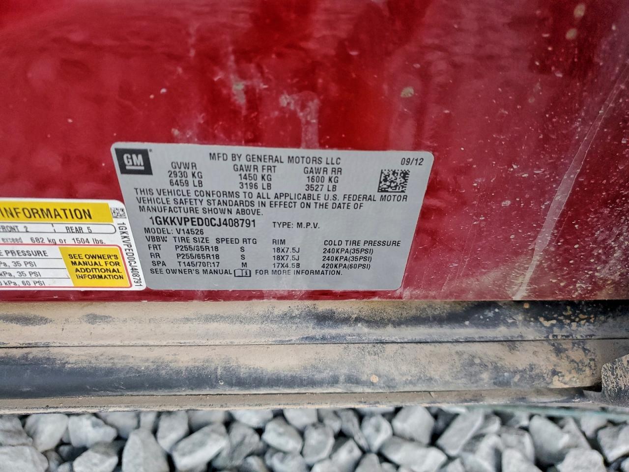 2012 GMC Acadia Sle VIN: 1GKKVPED0CJ408791 Lot: 94033365