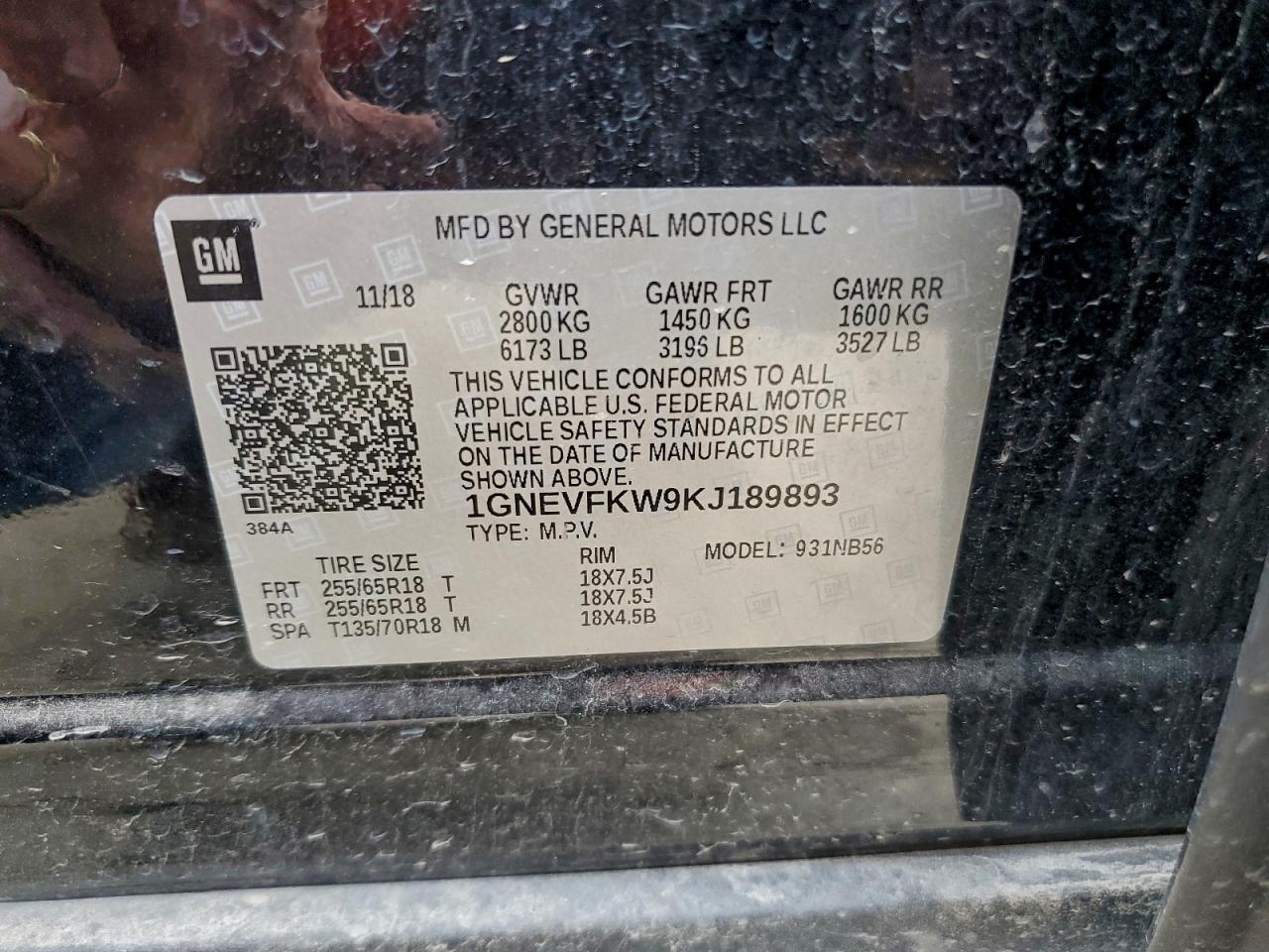 2019 Chevrolet Traverse Ls VIN: 1GNEVFKW9KJ189893 Lot: 94055975