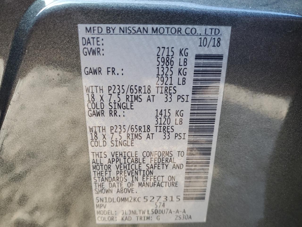 2019 Infiniti Qx60 Luxe VIN: 5N1DL0MM2KC527315 Lot: 93099665