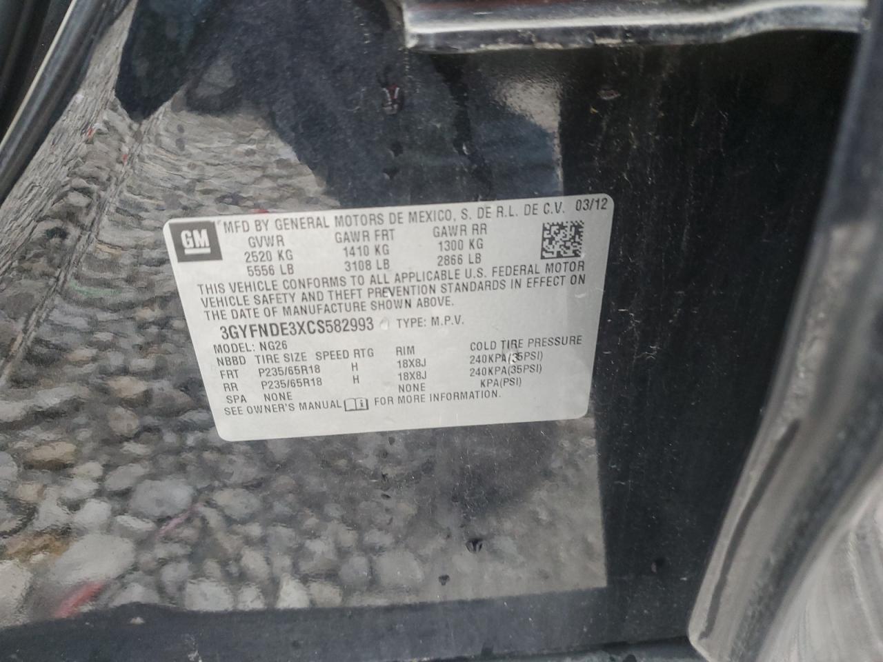 2012 Cadillac Srx Luxury Collection VIN: 3GYFNDE3XCS582993 Lot: 93027235